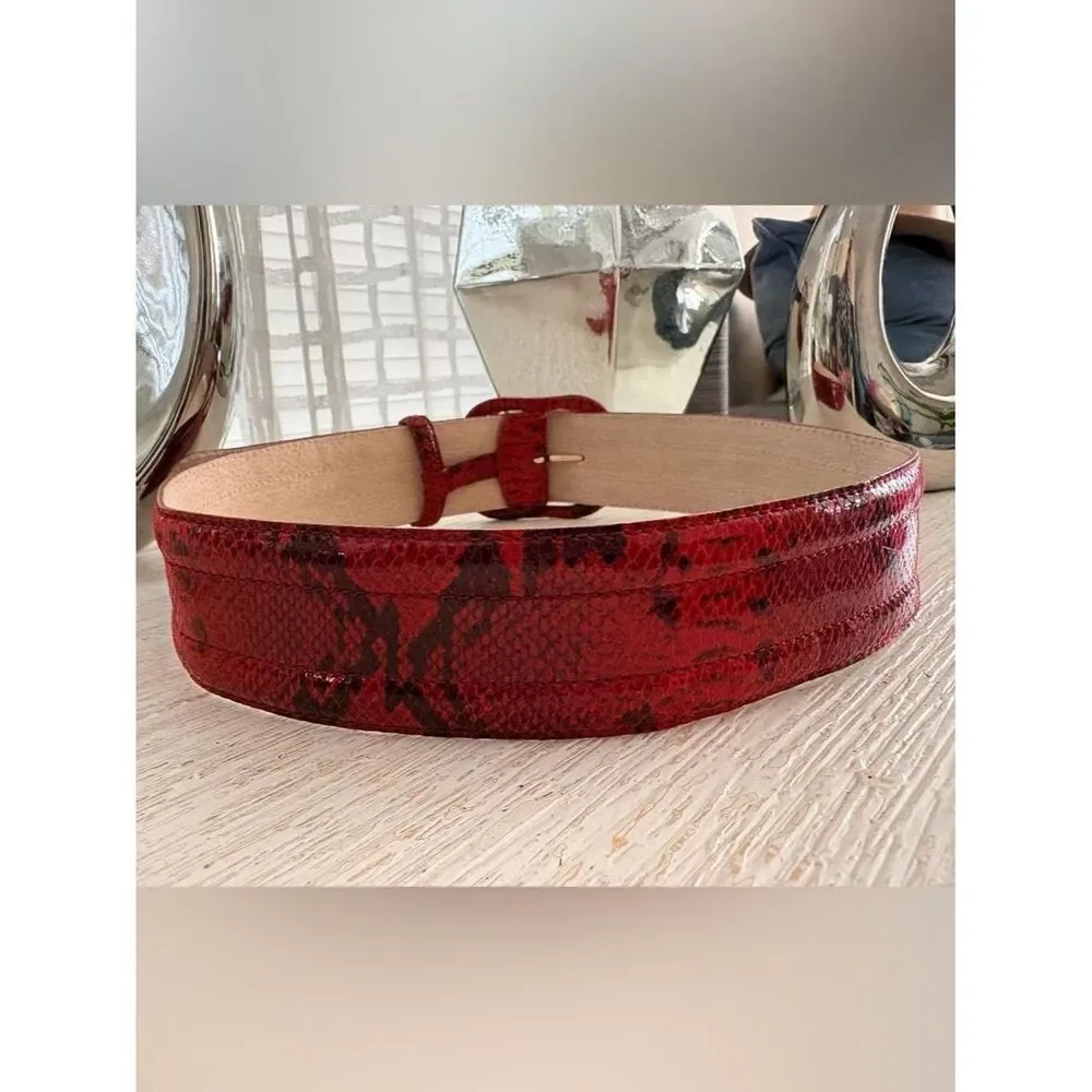 VTG Liz Claiborne Red Black Snakeskin Leather Wide Belt Size M